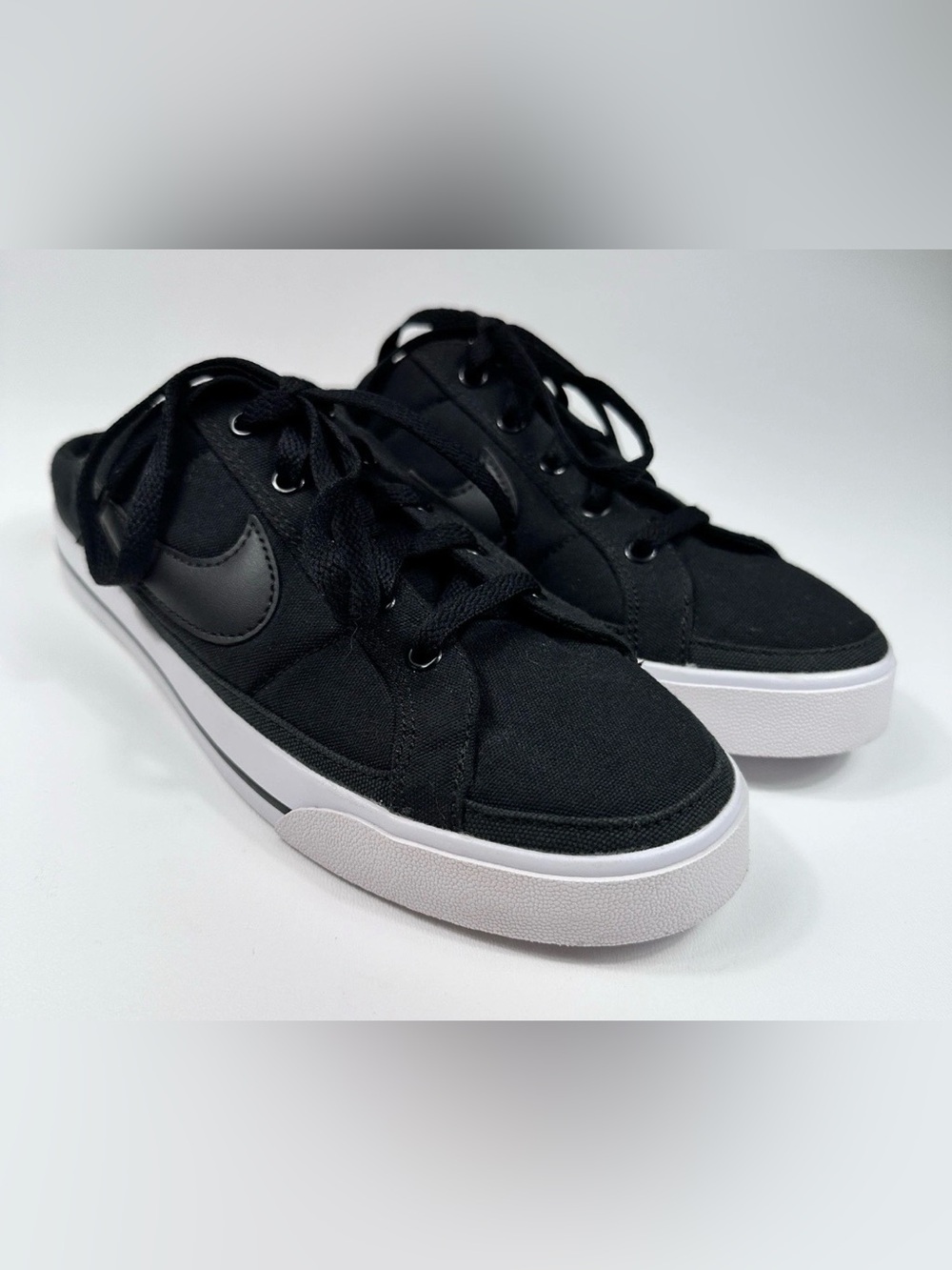 Nike Court Legacy Mule Women's 9 Black Canvas Comfort Slip On Casual Sneakers